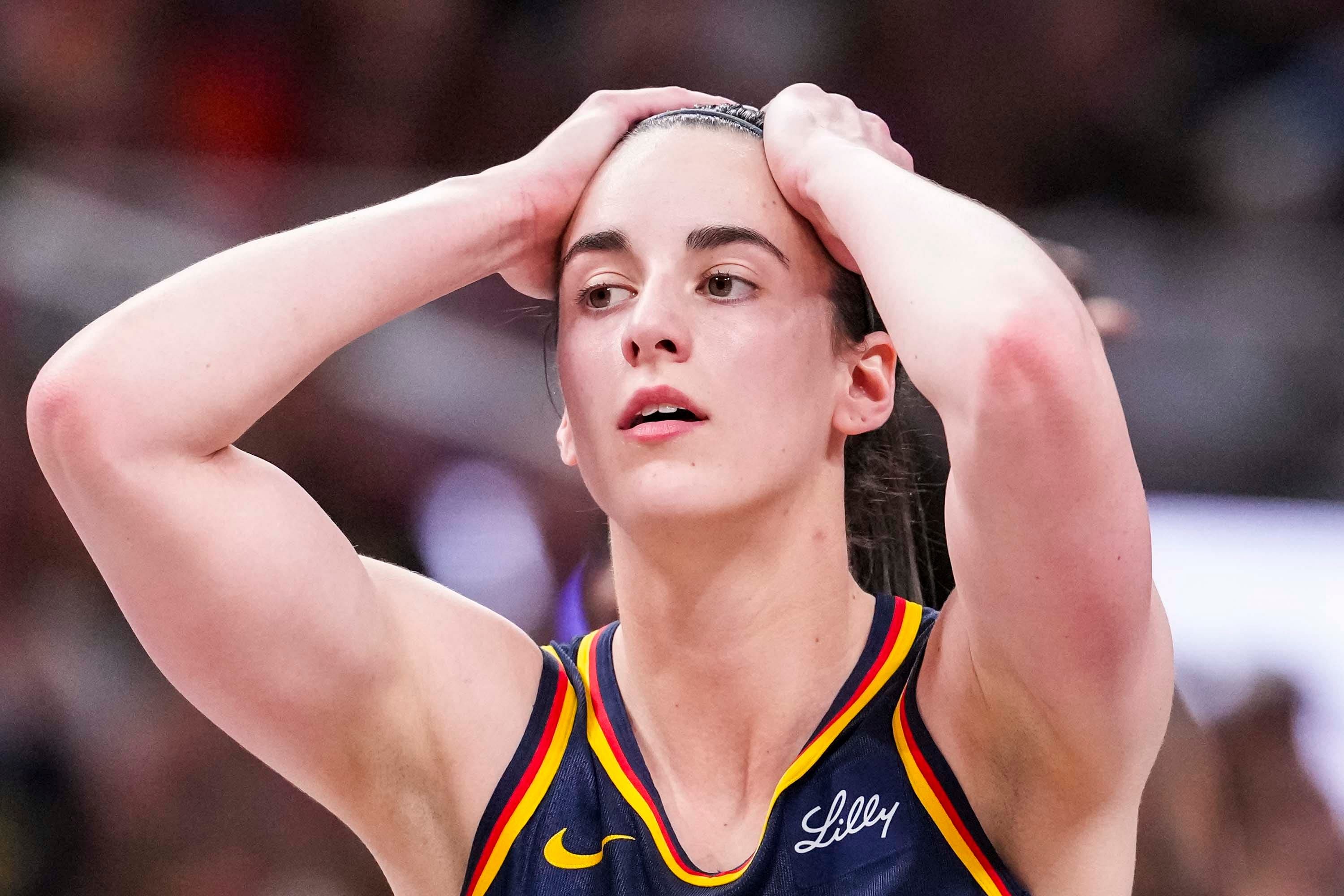 Indiana Fever guard Caitlin Clark (#22) reacts to the action on Tuesday, May 20, 2025, during the game against the Atlanta Dream at Gainbridge Fieldhouse in Indianapolis. Photo: Imagn